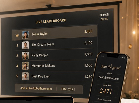 Live event leaderboard on a projector with a guest join screen