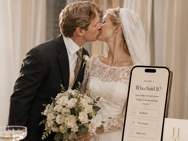Couple kissing at their wedding
